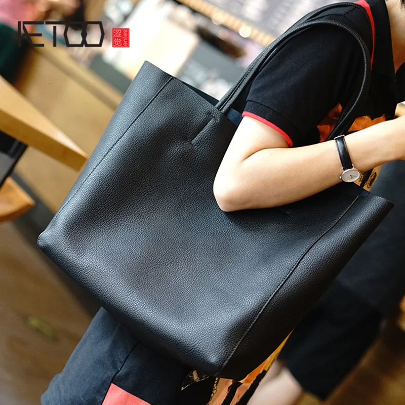 À De Vache Sac Simple Noir Courses En kaki Sacoche Main Sac Cuir Utilitaire Unique atrovirens Grand Femmes Aetoo Nouvelle Banlieue capacité Bandoulière BfEw66