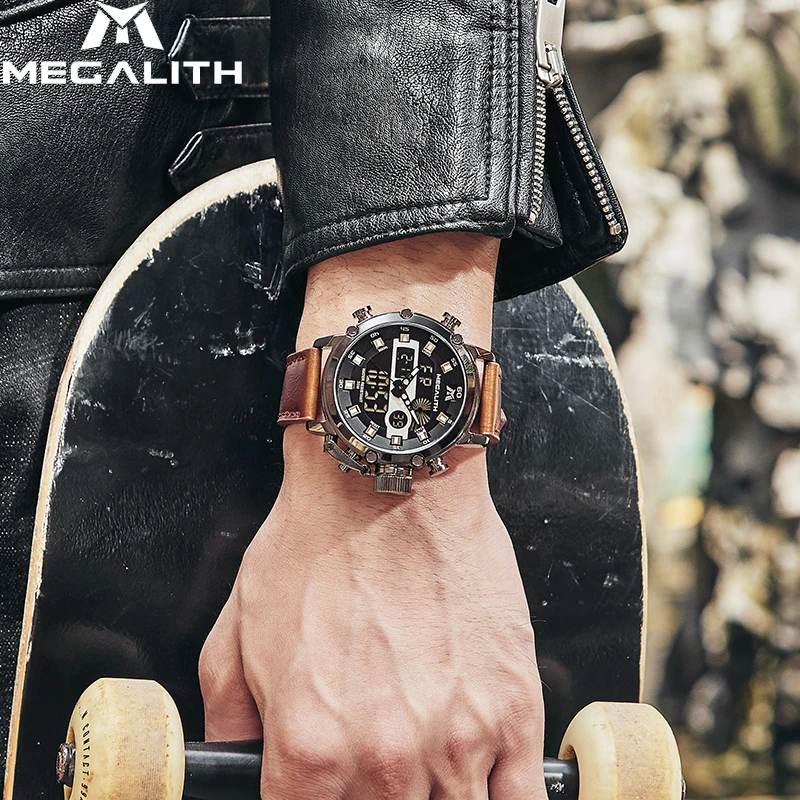 Relogio Masculino MEGALITH мужские часы с двойным дисплеем мужские многофункциональные водонепроницаемые светящиеся Спортивные кварцевые наручные часы мужские 8051