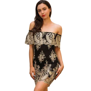 

Fashion New Summer Women's Dress Sexy One-shoulder Embroidered Dress Sexy Commuter Slim Short Pencil Dresses Vestidos Clothing