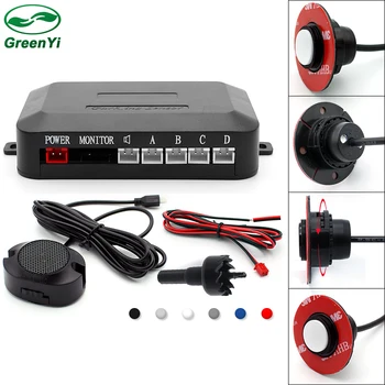 

Adjustable Car Parking Sensor Parktronics with 4PCS Black Silver White 13MM Sensors Reverse Backup Radar Sound Buzzer Alarm