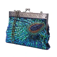 Женская вечерняя сумочка-клатч для выпускного вечера, свадебная сумочка в бусинах и пайетках, сумка в стиле павлина