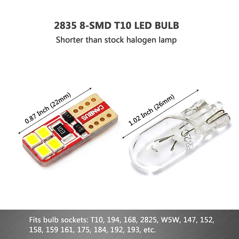 2 шт. T10 W5W 168 194 светодиодный светильник 2835 8-SMD Внутренняя купольная карта двери подсветка номерного знака Лампы белый синий желтый красный