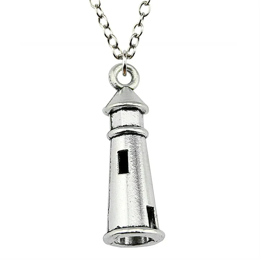25x8mm Lighthouse Pendant Necklace For Women Antique Silver Antique
