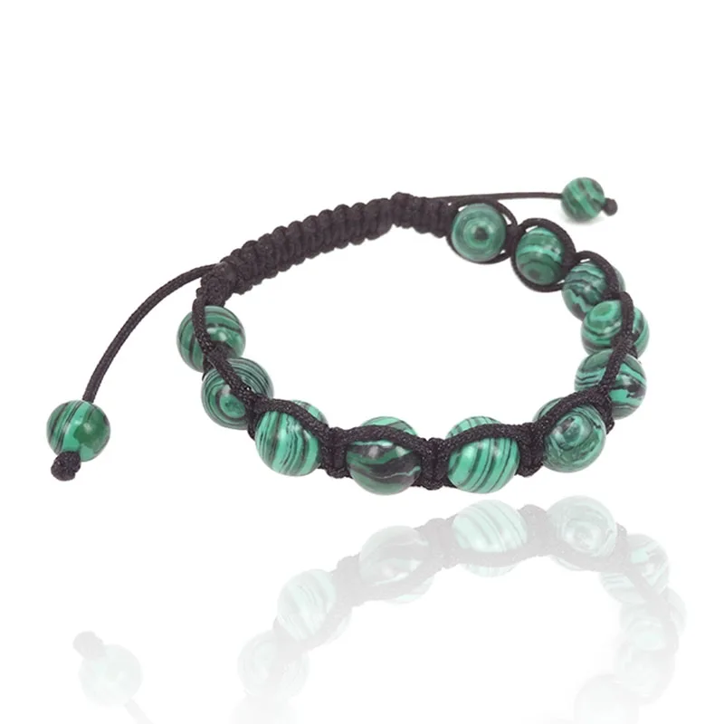 

Trendy Handmade Brand Men Bracelet Macrame Jewelry 10mm malachite Beads Braided Strand Woven Charm Bracelets for Men Women