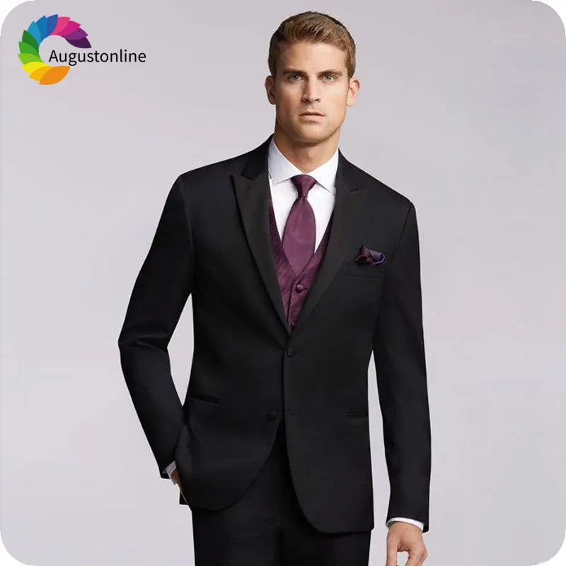 Formal Business Black Men Suits Peaked Lapel Groom Wedding Tuxedos Slim Fit Costume Homme Best Man Blazer Jacket Terno Masculino