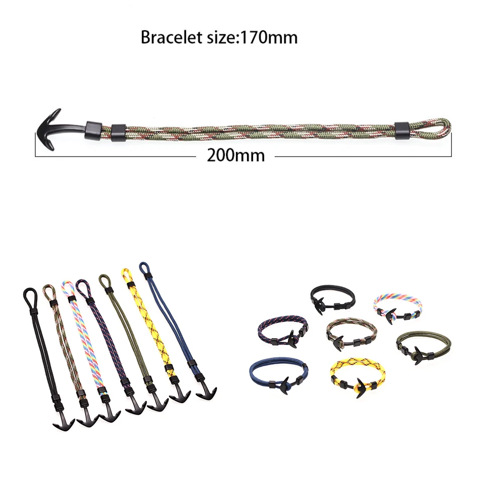 Браслет с якорем для мужчин, очаровательный, для выживания, веревка, цепь, браслеты, Паракорд, модный, черный цвет, якорь, браслет, мужской, обёрточная бумага, металлические, спортивные крючки