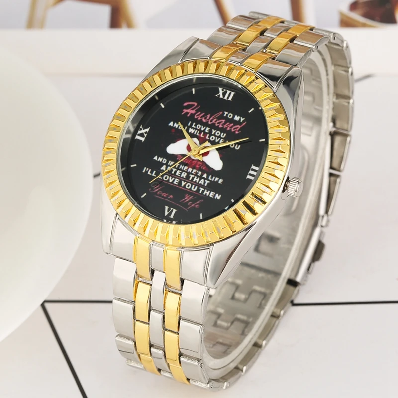 

Souvenir Gifts to MY Husband I Love You Men Watch Clock Male Top Luxury Gold Full Stainless Steel Sport Business Unique Watches