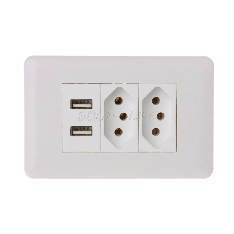 

OOTDTY Wall Power Brazil Socket 15A Brasil Standard Double Soquete 5V 2100mA Dual USB Charger Port 115mm*75mm AC 110~250V