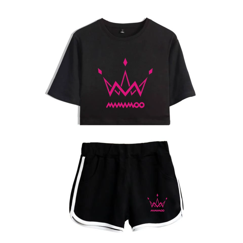 

New summer fashion T-shirt MAMAMOO printing women's casual T-shirt + shorts high quality MAMAMOO two-piece T-shirt women's shirt