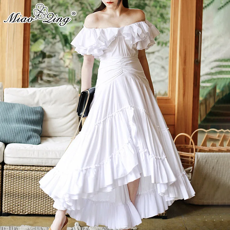 

MIAOQING Women's dresses with diagonal collaredruffledsleeveswithhighwaistsanbplus-size asymmetricaldressesforwomen'sfashion2019
