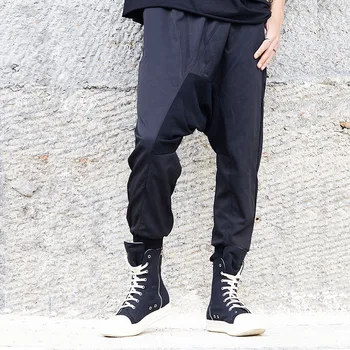 

Men Dark Black Casual Loose Low Crotch Cross Pant Male Japan Style Streetwear Hip Hop Harem Trousers Joggers Sweatpants