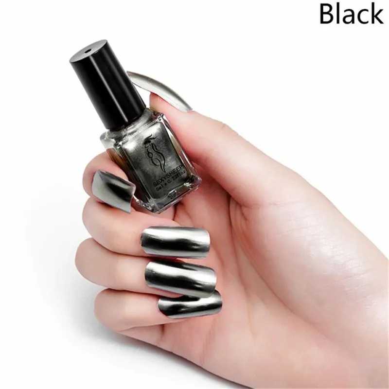 Black SEXYSHEEP 6 мл зеркальный эффект лак для ногтей металлик Фиолетовый Розовый Золотой Серебряный Хром лак для ногтей маникюрный лак - Цвет: Black