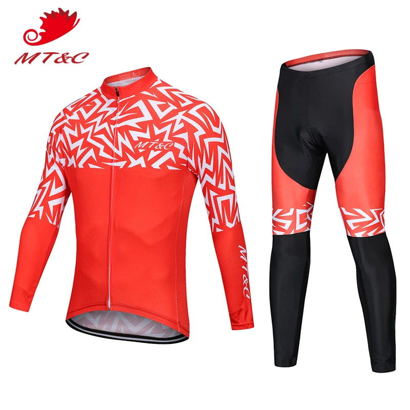 

MT&C Red Lightning Stripes Cycling Jersey Set Breathable Clothes Quick Dry Gel Pad Bicycle Spring Autumn Sportswear Bike Clothes