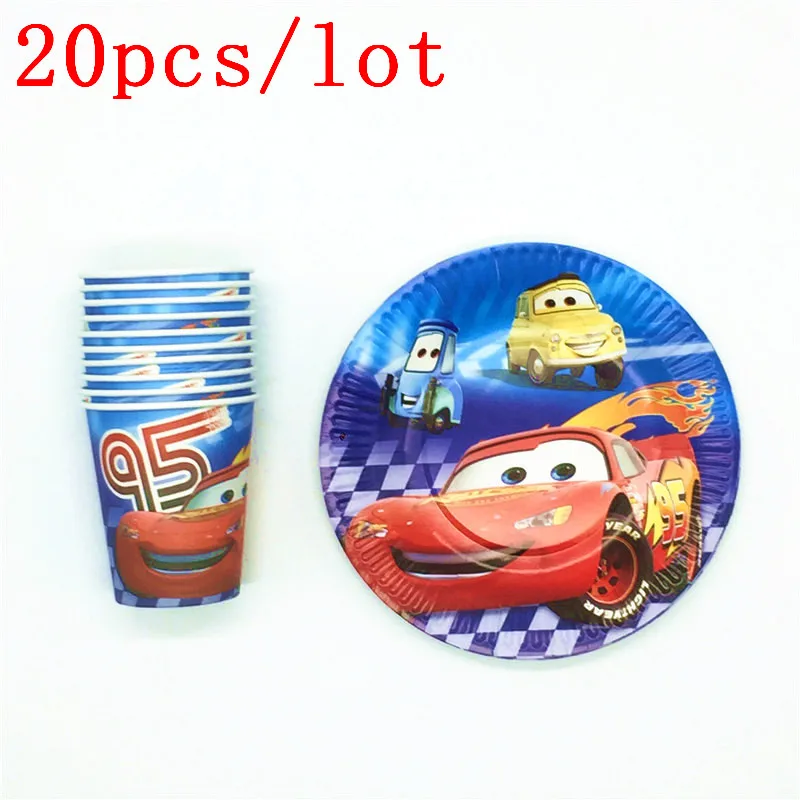 

Hot Sales 20Pcs/Lot Disney Cars Theme Design Kids Birthday Party Decoration Lightning McQueen Cups+Plates For 20People Party Use