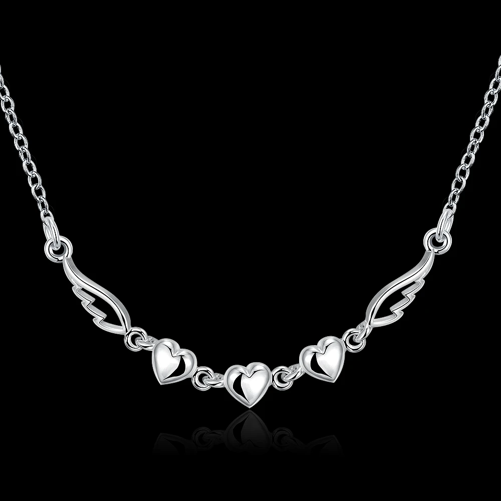 

New Arrival Fashion Angel Wings Love Heart Shape 925 Sterling Silver Pendant Necklace Jewelry Gift For Women