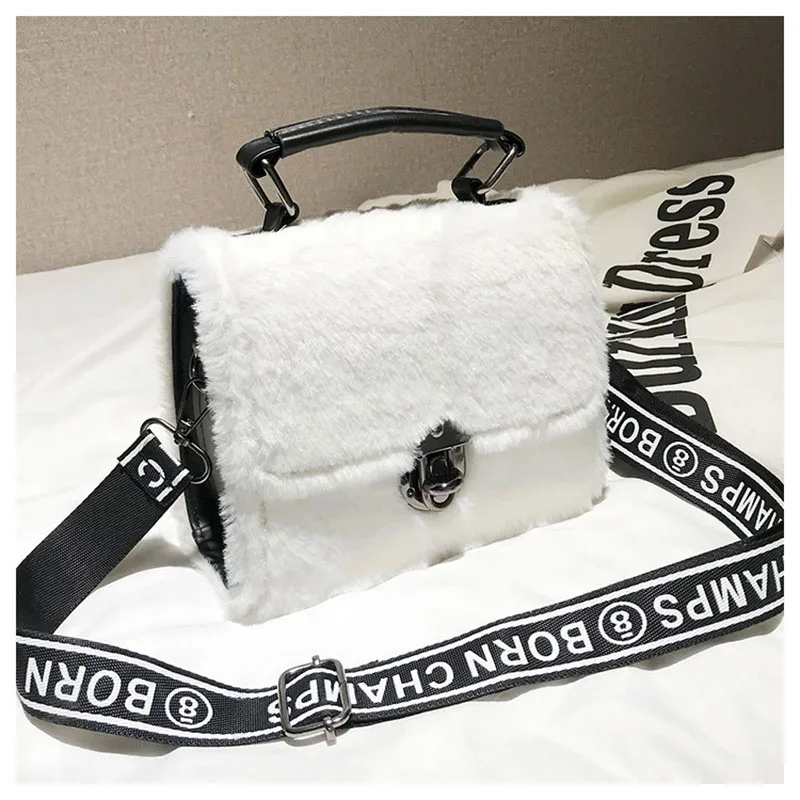 Winter Women New Hairy Bag Tote Shoulder Satchel Bags Korean Small Square Broadband Turn Lock Warm Plush Sweet for Girls SS3507 (18)