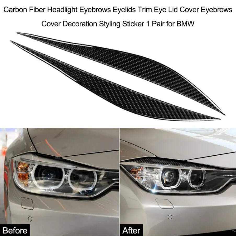 2012-2020 KKmoon 1 Pair Headlight Eyebrows Eyelids Trim Carbon Fiber Eye Lid Cover Decoration Styling Sticker for BMW F30 F31 F32 F33 F34