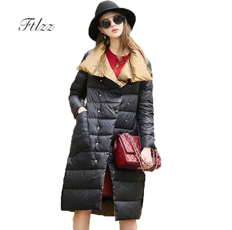 

Winter Duck Down Jacket Women Fashion Both Sides Wear Medium Long Warm Down Coat 2018 New Ladies Golden Black Parkas Outerwear