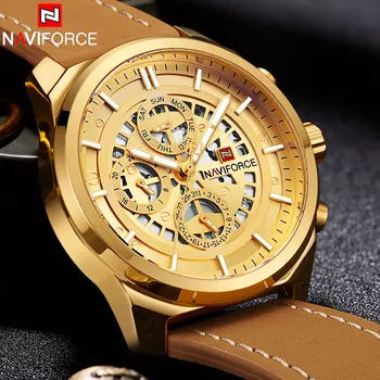 

2018 NAVIFORCE Brand Luxury Quartz Watch Men Waterproof Sport Watches Mens 24 Hour Leather Analog Gold Clock Relogio Masculino
