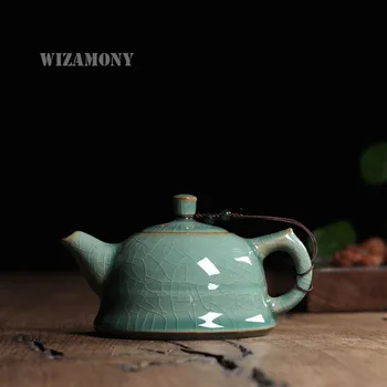 

New Hot Sale Crackle Glaze Longquan Celadon 170ml Zisha Ceramics Arts Flat Teapot Porcelain yixing Clay Imitated Antique Teapot