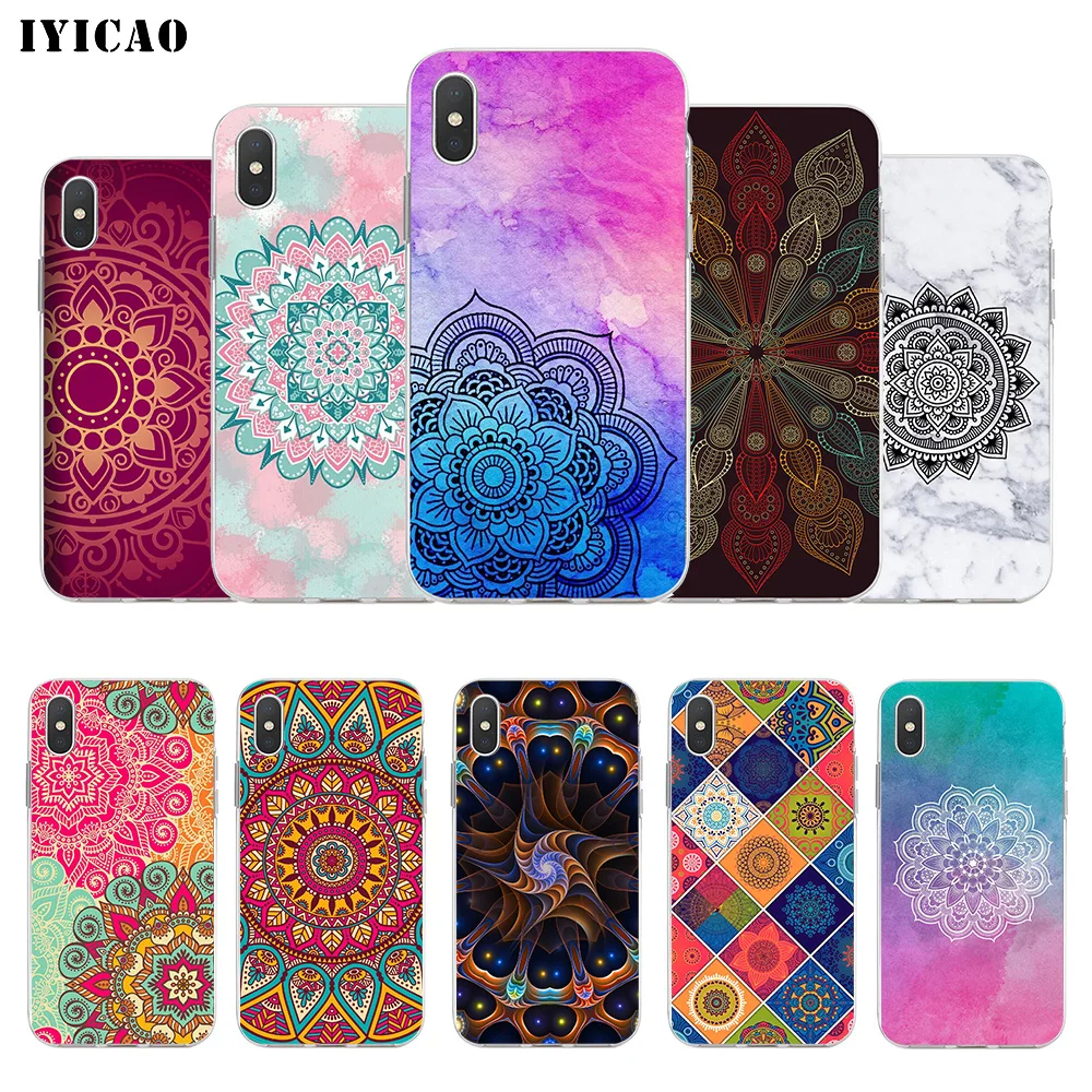 IYICAO мандала цветок Мягкий силиконовый чехол для iPhone X XR XS MAX 6 6s 7 8 Plus 5 5S SE TPU |