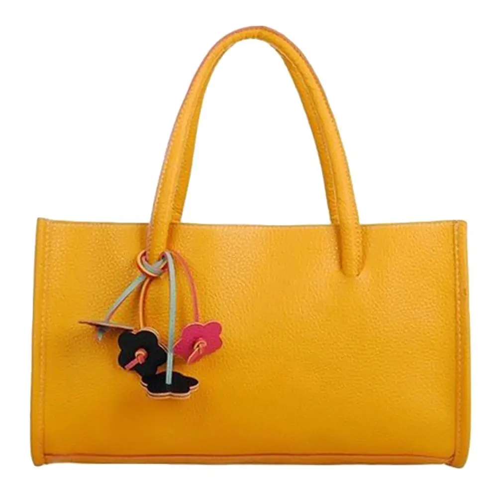 

Fashion Women Candy Color Flower Pendant Faux Leather Handbag Tote Shoulder Bag