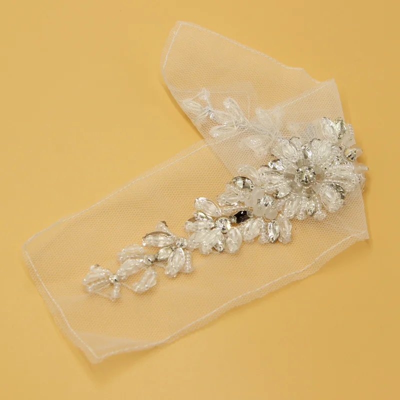 1 Piece Tulle Crystal Rhinestone Sewing Applique for Wedding Dress Belt Sash Crafts |