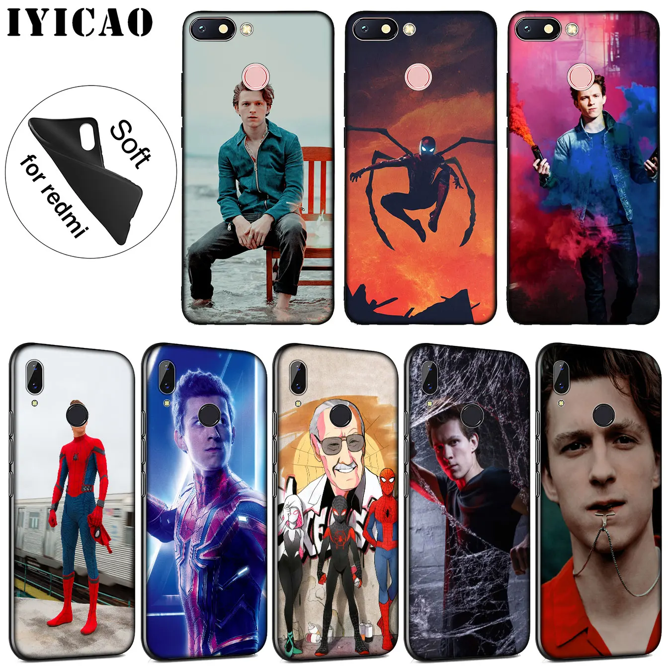 

IYICAO Spider Man Marvel tom holland Soft Silicone Phone Case for Xiaomi Redmi 6A 5A Note 7 4 4X 5 Plus 6 Pro Black TPU Cover