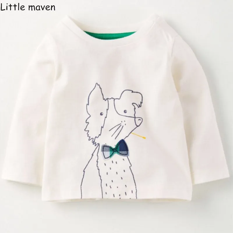 Little maven/брендовая одежда для детей; Новинка г.; Осенняя хлопковая футболка с длинными рукавами, круглым вырезом и принтом волка для мальчиков; 50603