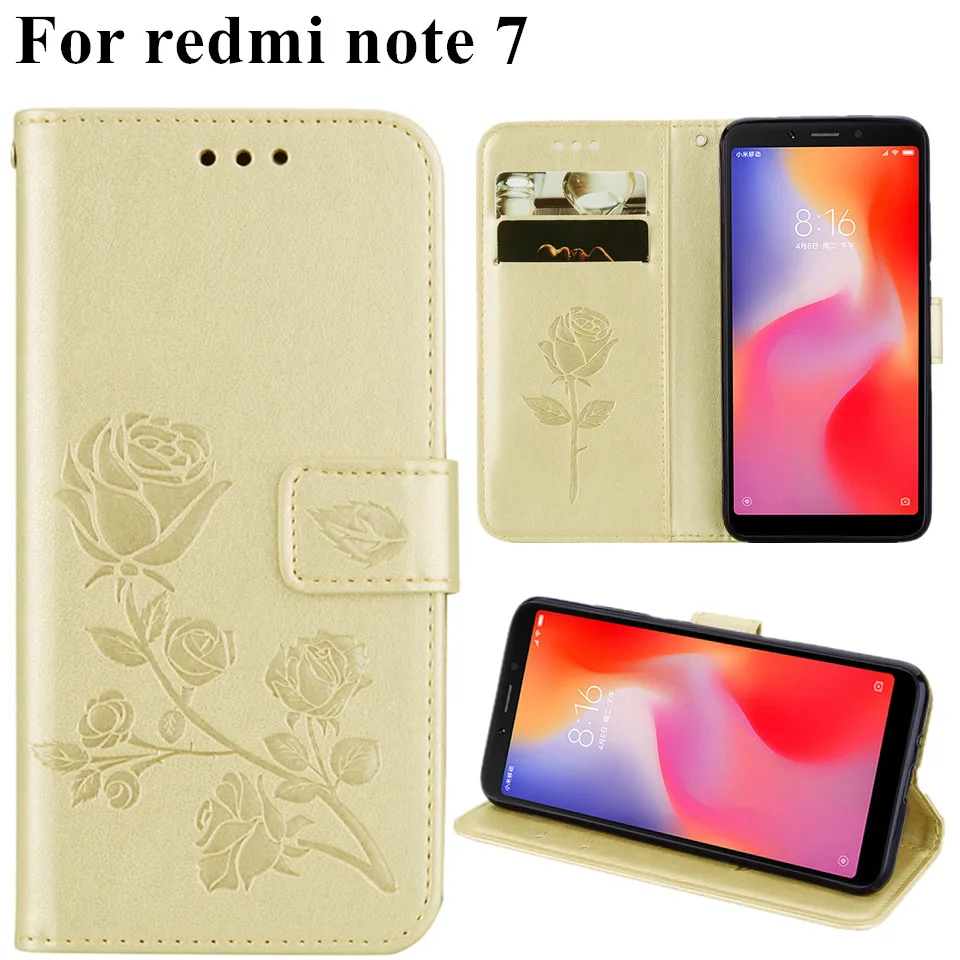 

Leather wallet Flip Case For Redmi GO 7 Note 7 3D Rose pattern Back Cover
