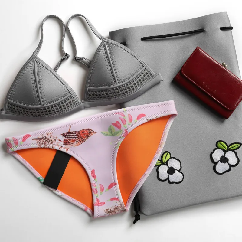 

Women's Print Diving Fabric Low-waist Split Swimsuit Sling Sexy Bikini Set Bra ShowerOff-Shoulder Beachwear Summer Two-piece Set