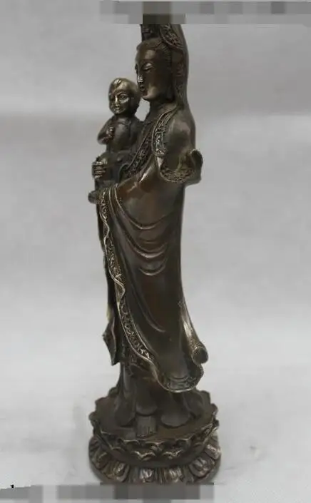 

song voge gem S6404 10" Chinese Buddhism Bronze Stand Send Boy Kwan-yin Guan Yin Goddess Statue