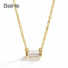 BAIHE Solid 18K Yellow Gold 0.08ct Certified H/SI Genuine Natural Diamond Engagement Women Trendy Fine Jewelry Gift Necklaces