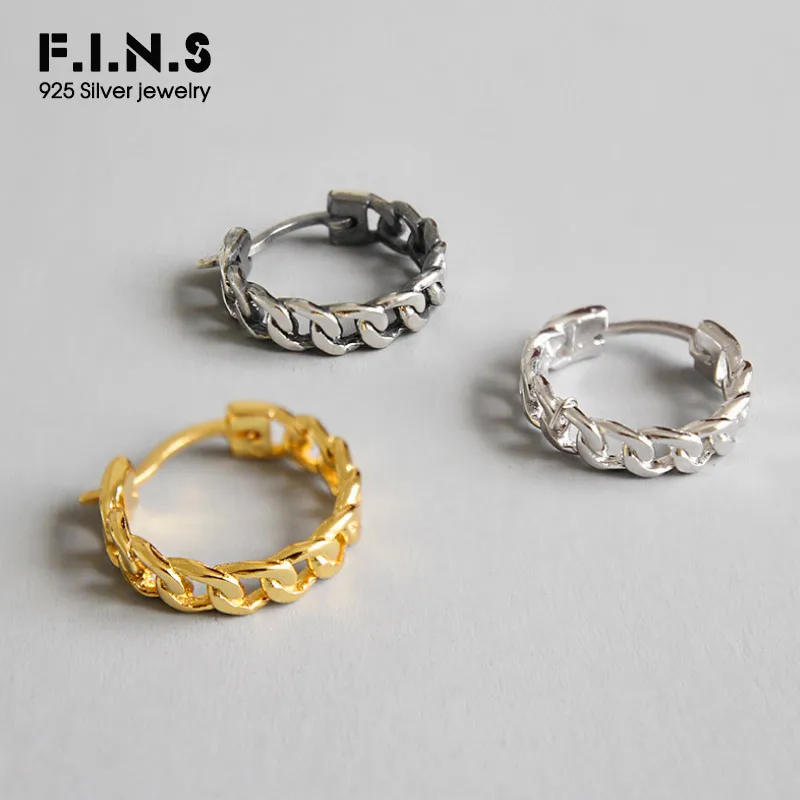 

F.I.N.S Link Chain Circle Earings Silver Sterling 925 Hoop Earrings For Women Silver 925 Female Earring Geometry Fashion Jewelry