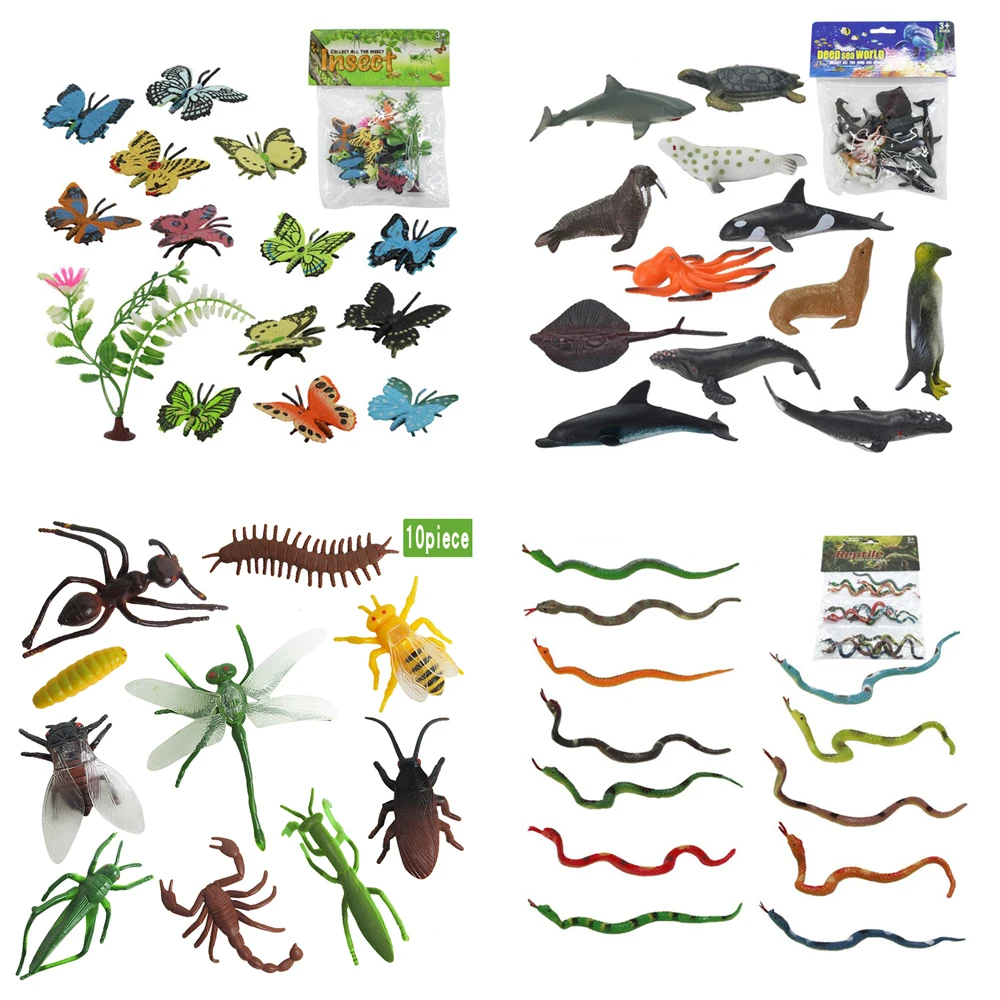 10PCS/Set Insect Model Butterfly Snake Ocean Animal Toys Plastic Simulation Insect Animal Educational Toy For Kids To Learn