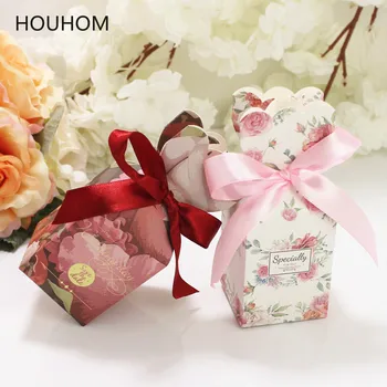

50pcs/lot Marble Design Wedding Dragees Candy Gift Box Flower Bag Deco Mariage Cookie Carton Cake Cardboard Box with Ribbon