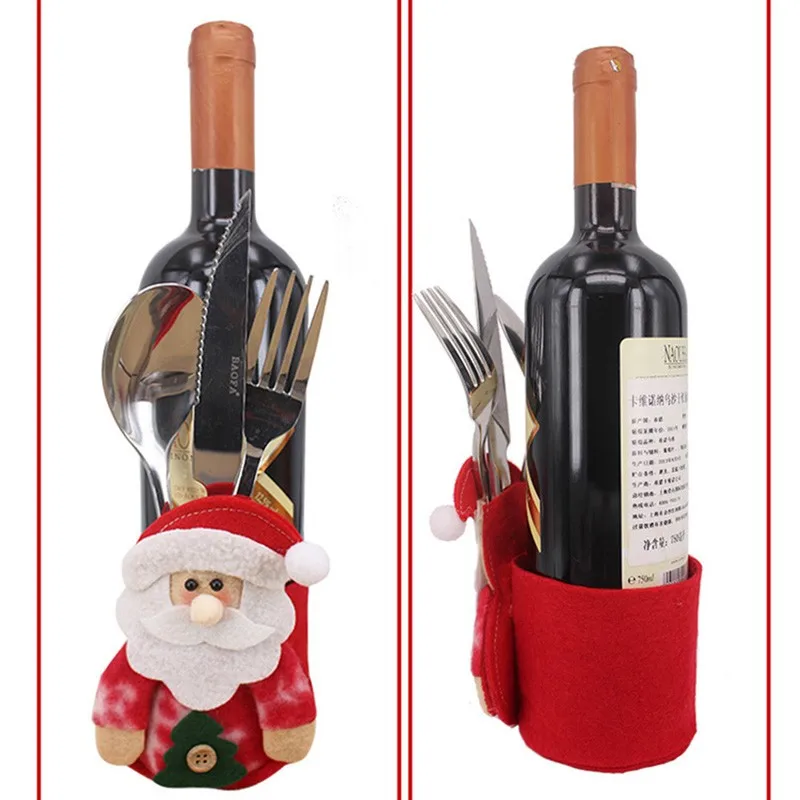 2 шт./упак. кухонные столовые приборы держатели ножи вилки сумка Санта снеговик дизайн бутылки вина сумка для рождественской вечеринки украшения IC879479