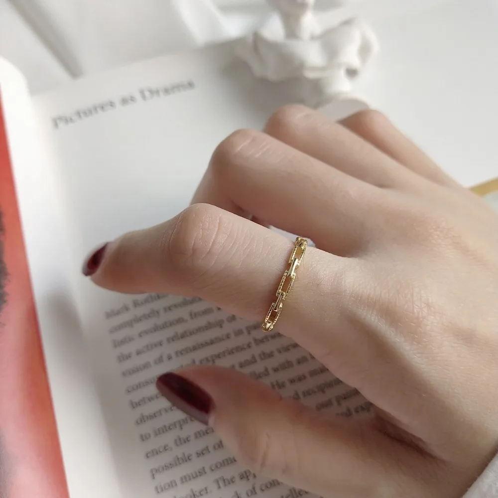 

Thin &slim 18K Yelow Gold Plated 100% Authentic 925 sterling silver rectangle buckle rings square buckle J213