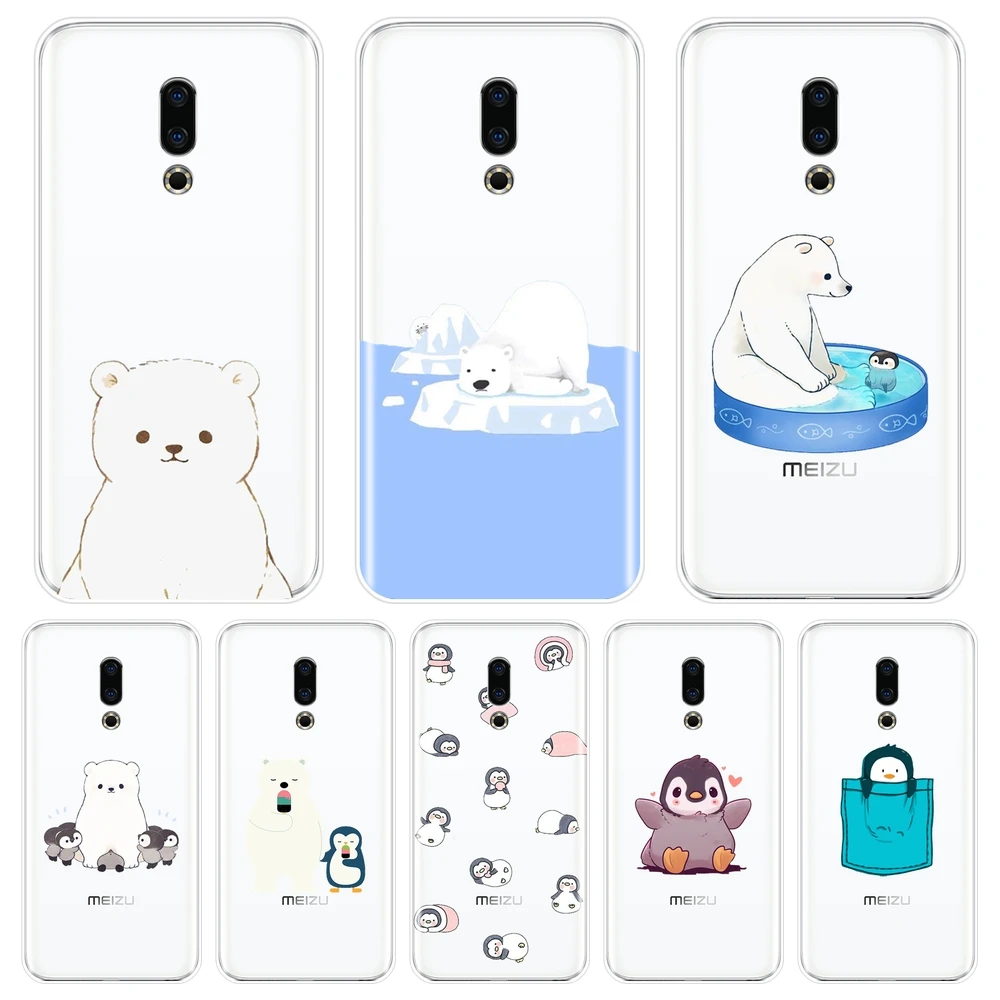 

Back Cover For Meizu 15 Lite 16 Plus 16th 16x Soft Silicone Bear Penguin Kawaii Cute Phone Case For Meizu Pro 6 7 Plus U10 U20