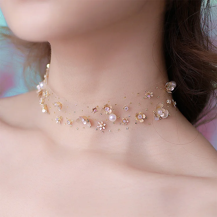 Pretty Dainty Layered Gold Choker Handmade Tiny Beads Pearl Necklaces for girl Choker With a Collar (20)