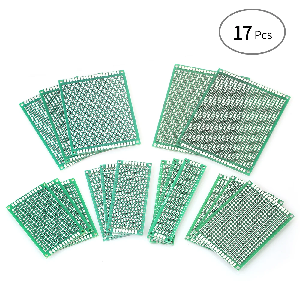 

17pcs Double Sided PCB Board Prototype Kit 6 Sizes Universal Printed Circuit Protoboard for DIY Soldering Electronic Projects