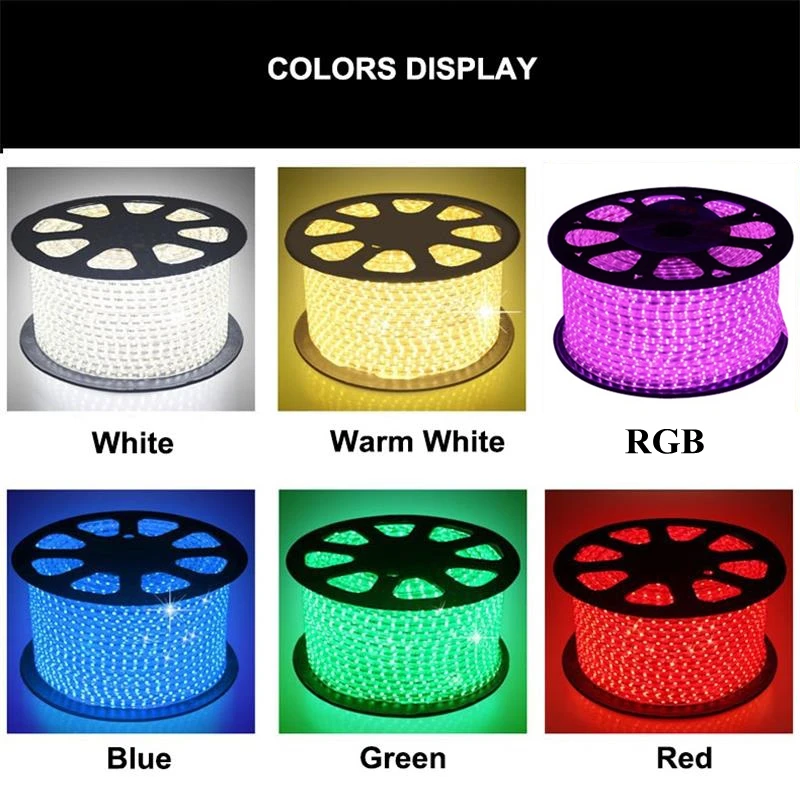 AC 220V цветных (RGB) светодиодных лент 5050 Водонепроницаемый 1 м 3 5 10 15 красный зеленый