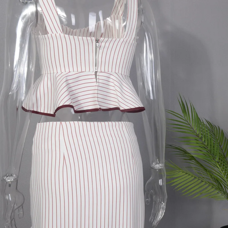 Летняя юбка-макси с воланом, комплект из 2 предметов, женский топ с полосатым ремнем и юбка с высокой талией, юбка-трапеция, костюм из двух предметов