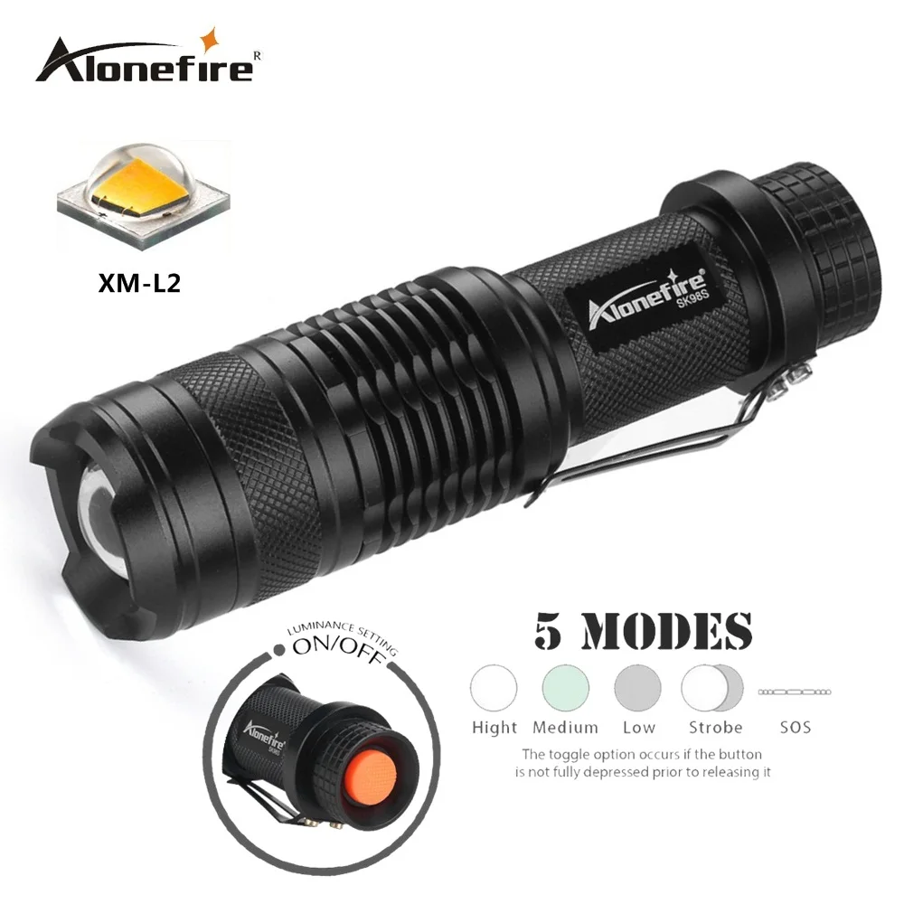 Alonefire SK98s 2000lm CREE XM-L2 LED светодиодный фонарик Мини Масштабируемые регулируемый фокус Увеличить светодиодный фонарик Troch свет