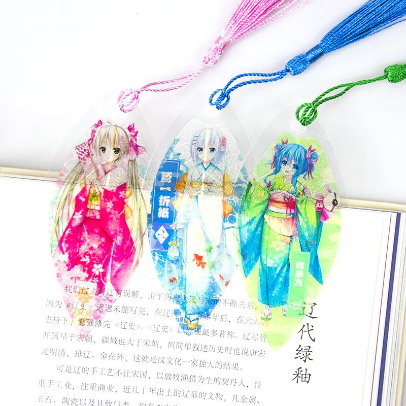 

6PCS Anime Date A Live Leaves Style Bookmarks Waterproof Transparent PVC Plastic Cartoon Bookmark Colorful Student Bookmakers