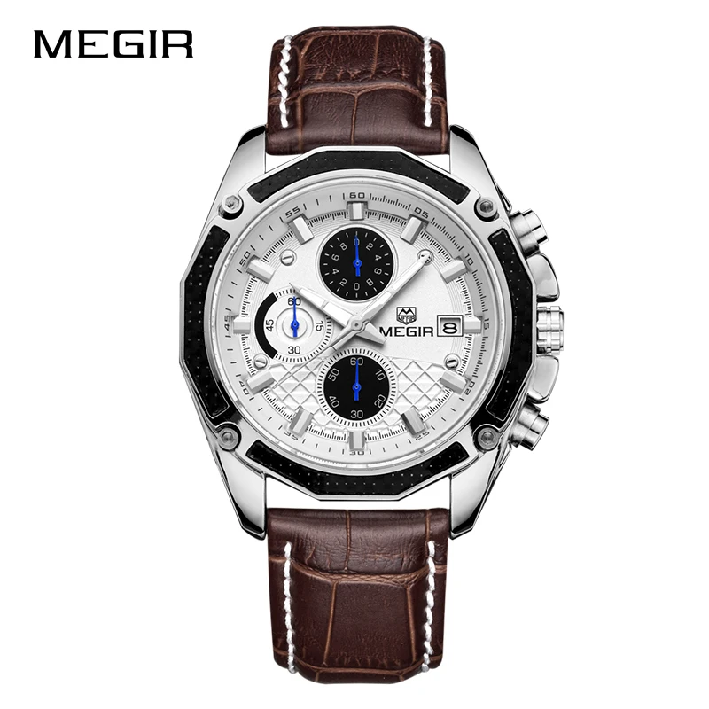 MEGIR Men's Fashion Sports Watches Luxury Top Brand Quartz-Watch StopWatch Waterproof Quartz Wristwatches Men Relogio Masculino - Цвет: Brown