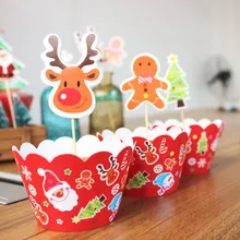 24Pcs Cake Toppers+Cupcake Wrappers Gingerbread Man Santa Bells Christmas Decorations