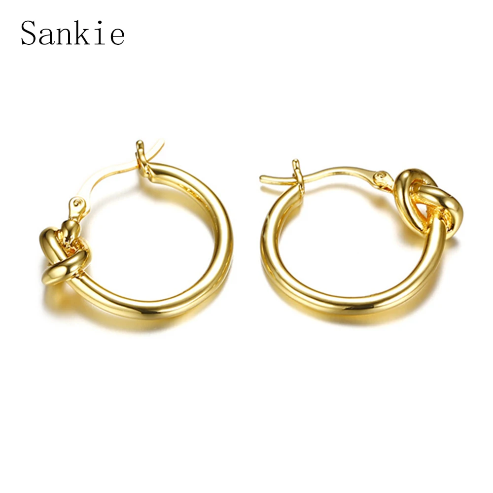 Sankie узел серьги-кольца для женщин золотого цвета из нержавеющей стали серьги уникальные геометрические серьги модные серьги оптом - Окраска металла: Gold Color