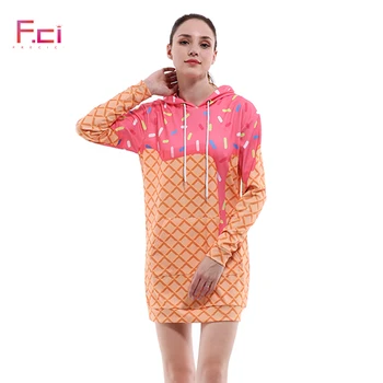 

2019 3D Printed Women Pink Hoodie Dress Long Sleeve Pullover Long Sweatshirt Dress Oversized Drawstring Long Hoodie Kawaii