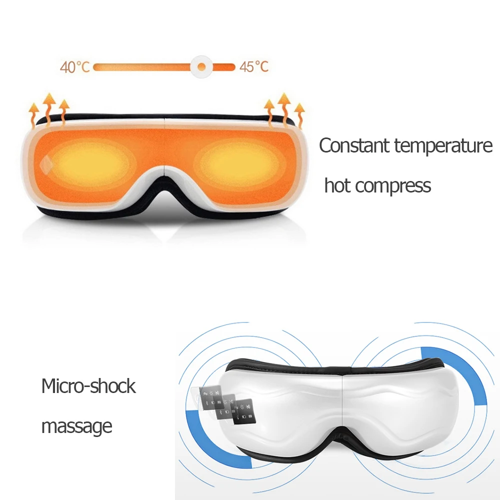 Электрический массажный инструмент с воздушным давлением для глаз, музыкальная Беспроводная вибрационная Магнитная нагревательная терапия, массажная умная маска для сна